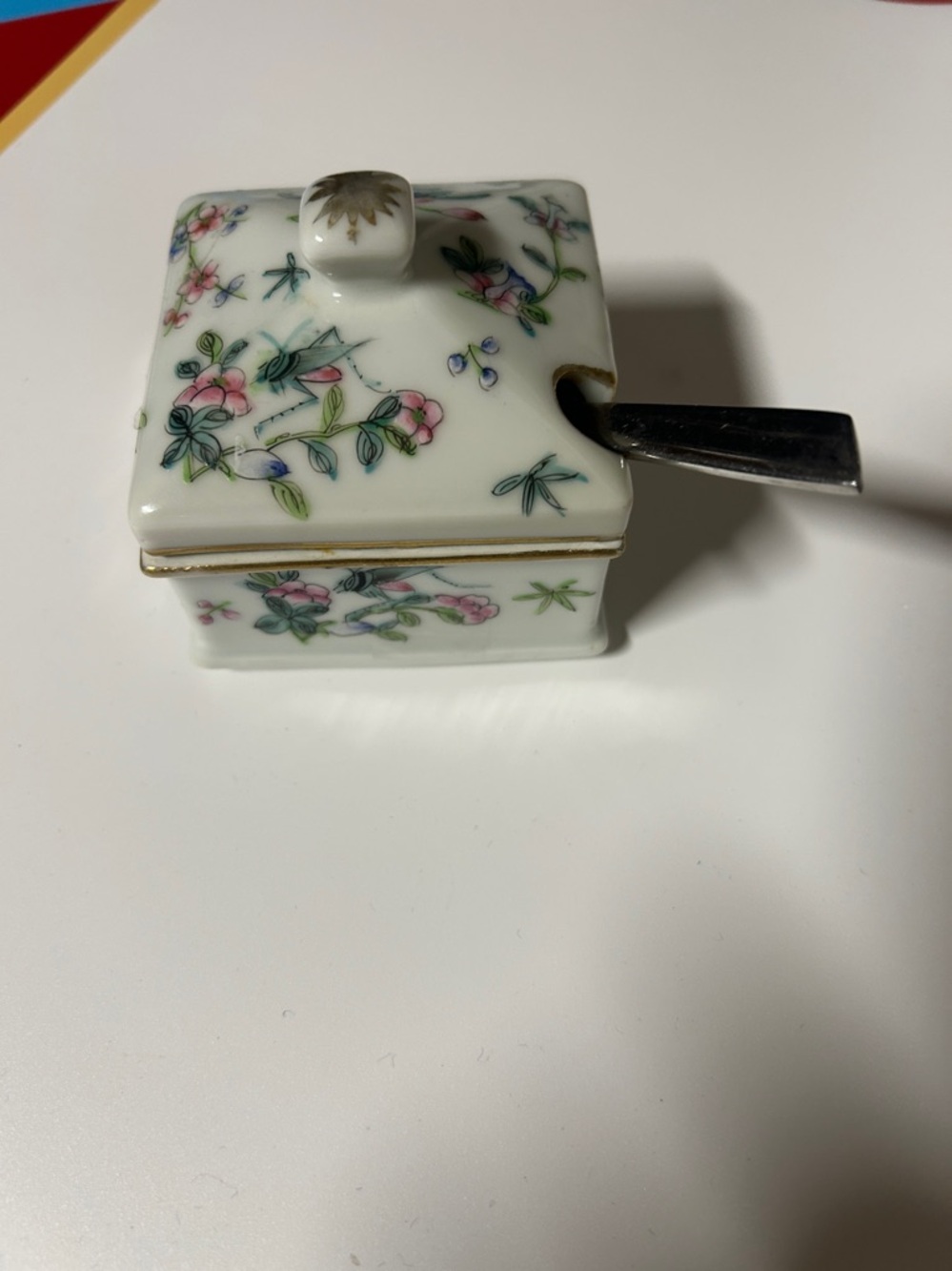 Antique China Floral Ceramic mustard jar with Lid not original spoon - Picture 5 of 9